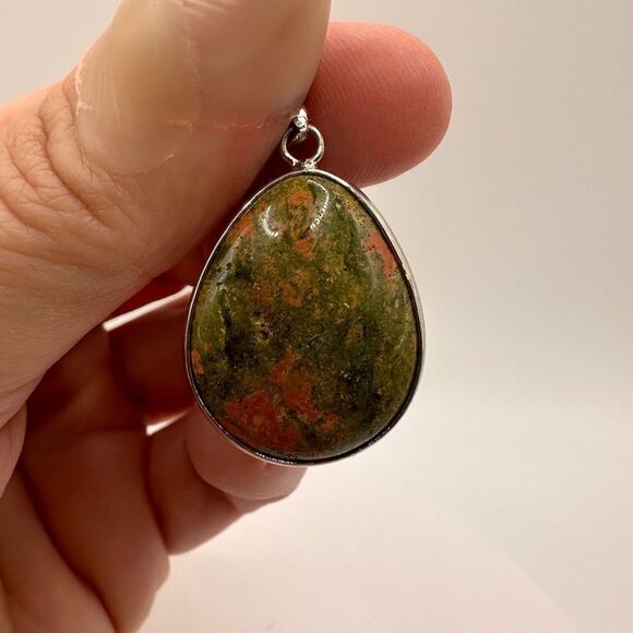 SALE! Genuine Unakite Jasper teardrop pendant! - Picture 5 of 11